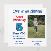 Foto über die Party Einladung des 5-jährigen Junge (Vorne/Hinten)