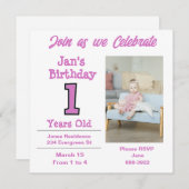 Foto über eine einjährige Party Einladung (Vorne/Hinten)