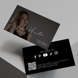Foto überlagert modernen schwarzen QR-Code-Makeup- Visitenkarte