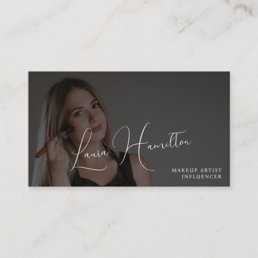 Foto überlagert modernen schwarzen QR-Code-Makeup- Visitenkarte (Vorderseite)