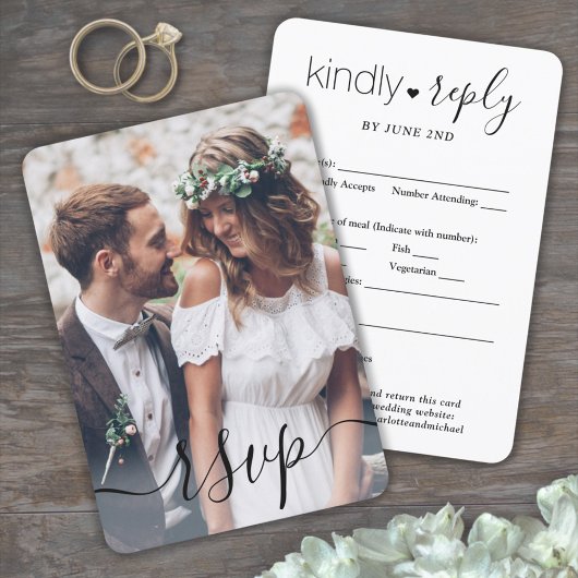 Foto-Überlagerung Einfaches Skript Elegante Hochze RSVP Karte