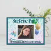 Foto Überraschende Party Einladungen, blau und wei Einladung (Stehend Vorderseite)