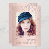 Foto Überraschung Geburtstag Rose Gold rosa Diaman Einladung (Vorne/Hinten)