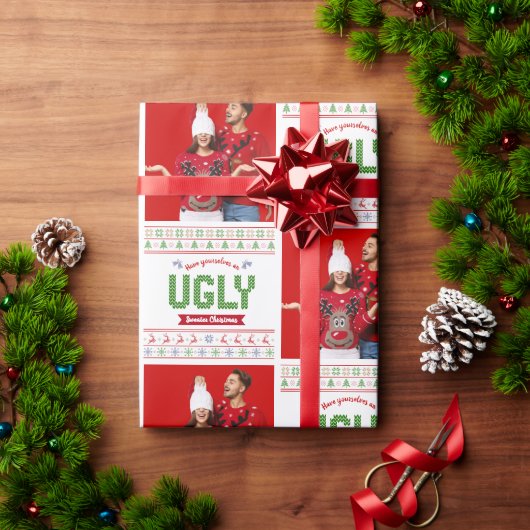 Foto Ugge Christmas Sweater Red Green Nordic Stric Geschenkpapier (Feiertagsgeschenk)