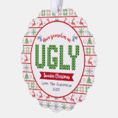 Foto Ugly Sweater Weihnachtsfeiertag Ornament Karte (Links)