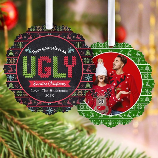 Foto Ugly Sweater Weihnachtsfeiertag Ornament Karte