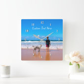 Foto-Uhr des Hauses mit benutzerdefiniertem Text Quadratische Wanduhr (Zuhause)