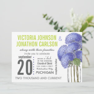 Foto Ultra Viole Limon Hydrangea Mason Jar Wedding Einladung