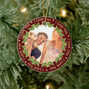 Foto und bearbeitbarer Text   Elegant Red & Gold Keramik Ornament