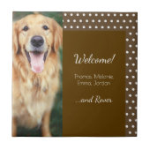 Foto und Familienname Polka Dot Brown Willkommen Fliese (Vorderseite)