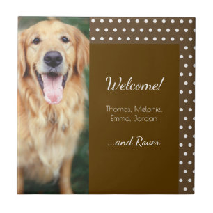 Foto und Familienname Polka Dot Brown Willkommen Fliese