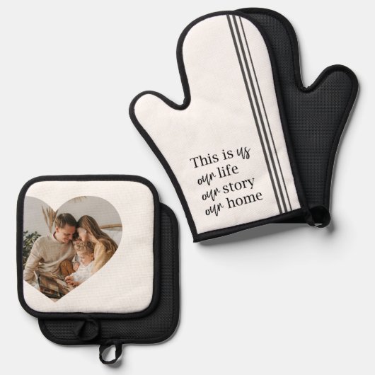 Foto- und Familienpreisgeschenk für moderne Paare Ofenhandschuh & Topflappen-Set (Vorderseite/Rückseite)