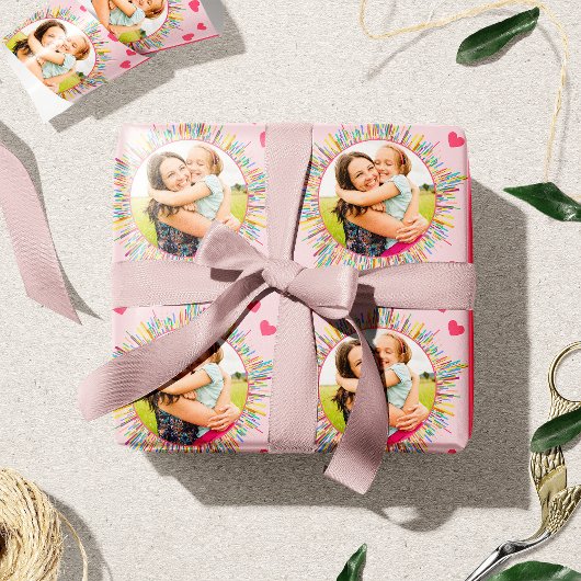 Foto und farbenfrohe Abstrakte Kunst Rosa Herz Geschenkpapier