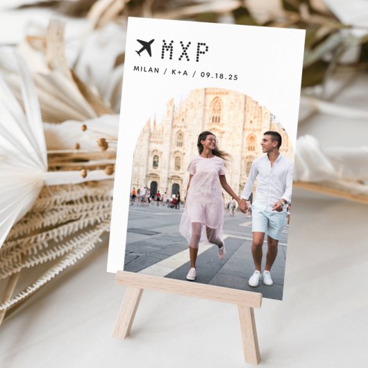 Foto und Flughafencode für Hochzeitreisen Tischnummer