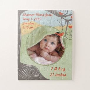 Foto und Geburtsstatistiken Ihres Babys Wald Baum Puzzle