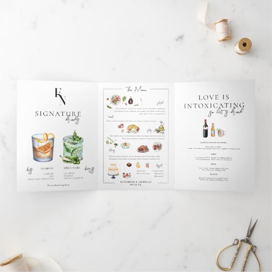 Foto und Illustrierte Cocktails Tischnummer Dreifach Gefaltete Einladung (Innenseite)