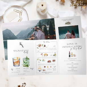 Foto und Illustrierte Cocktails Tischnummer Dreifach Gefaltete Einladung