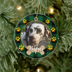 Foto und Knochen, Pfoten, Kariertes grünes Büffel Keramik Ornament