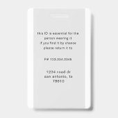 Foto und Logo des Pflegepersonals Abzeichen Ausweis (Rückseite)