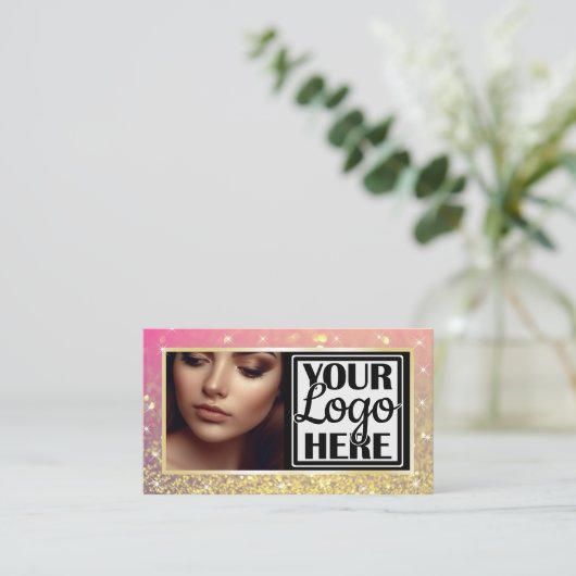 Foto- und Logo-Vorlage Gold Sparkle Glitzer Glam Visitenkarte (Stehend Vorderseite)