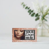 Foto- und Logo-Vorlage Peach Sparkle Glitzer Glam Visitenkarte (Stehend Vorderseite)