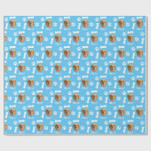 Foto und Name Blau für Hunde Geschenkpapier (Flach)