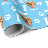 Foto und Name Blau für Hunde Geschenkpapier (Rolleneckpunkt)