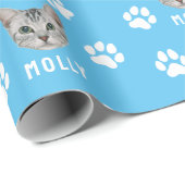 Foto und Name Blau für Katzen Geschenkpapier (Rolleneckpunkt)