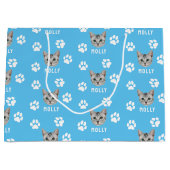 Foto und Name Blau für Katzen Große Geschenktüte (Vorderseite)