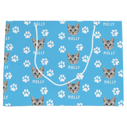Foto und Name Blau für Katzen Große Geschenktüte (Vorderseite)