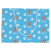 Foto und Name Blau für Katzen Große Geschenktüte (Rückseite)