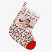 Foto und Name des ersten Weihnachtsjunges Niedlich Großer Weihnachtsstrumpf (Vorderansicht (hängend))