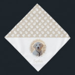 Foto und Name des Hauses mit Beige- und Weißpaaren Halstuch<br><div class="desc">Schönes und personalisierbares Foto-Template für das Tier mit weißen Pfoten auf einer beigen (wechselbaren) Hintergrundfarbe. Ändern Sie das Foto in ein Foto Ihres eigenen Tieres und personalisieren Sie den Namen und das Textfeld mit Ihrem eigenen Text. Die Hälfte des Gegenstands ist für ein Foto für Haustiere und für Sondertexte reserviert,...</div>