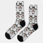 Foto und Name des Hundes, mit Knochen- und Paw-Dru Socken (Linkes Detail)