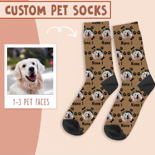Foto und Name des Hundes, mit Knochen- und Paw-Dru Socken