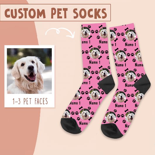 Foto und Name des Hundes, mit Knochen- und Paw-Dru Socken