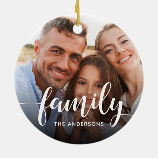 Foto und Name für Family Script Keramik Ornament (Hinten)