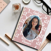 Foto und Name für Mädchen - Muster für rosa Leder Planer