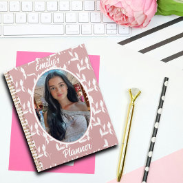 Foto und Name für Mädchen - Muster für rosa Leder Planer