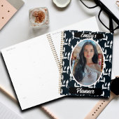 Foto und Name für Mädchen - Schwarz-weißes Leaf Planer