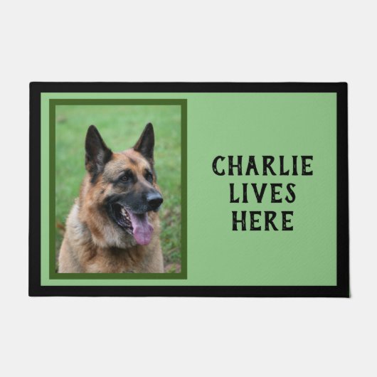 Foto und Name Ihres Hundes, grüner Hintergrund Fußmatte (Vorderseite)