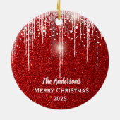 Foto und Name Roter Glitzer Keramik Ornament (Hinten)