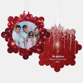 Foto und Name Roter Glitzer Ornament Karte