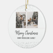Foto und Name Weihnachten Confetti Silver Keramik Ornament (Links)
