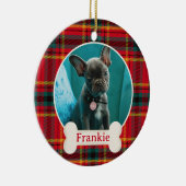 Foto und Name Weihnachten Rot und Grün Kariert Keramik Ornament (Rechts)