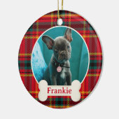 Foto und Name Weihnachten Rot und Grün Kariert Keramik Ornament (Links)