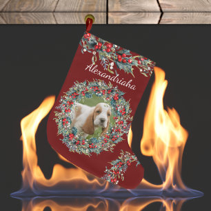 Foto und Name Weihnachtsschreath Custom Großer Weihnachtsstrumpf