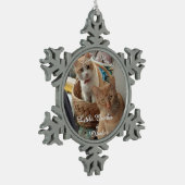 Foto und Namen von zwei Katzen, Schneeflocken Zinn-Ornament (Links)