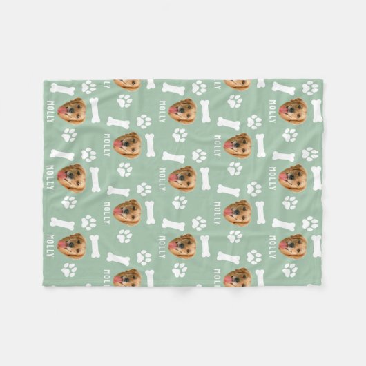 Foto- und Namenssage-Grün für Hunde Fleecedecke (Vorderseite (Horizontal))
