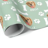 Foto- und Namenssage-Grün für Hunde Geschenkpapier (Rolleneckpunkt)